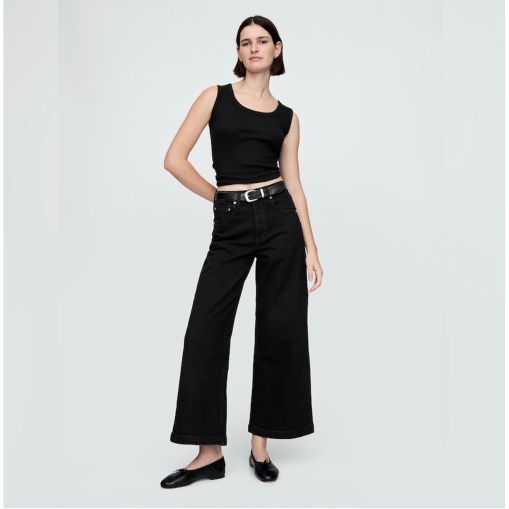 Gap High Rise Stride Ankle Jeans Black Wide Leg Cropped 32 14S NEW
